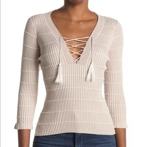 NWT! Lace Up V-Neck Ribbed Sweater by Heartloom
